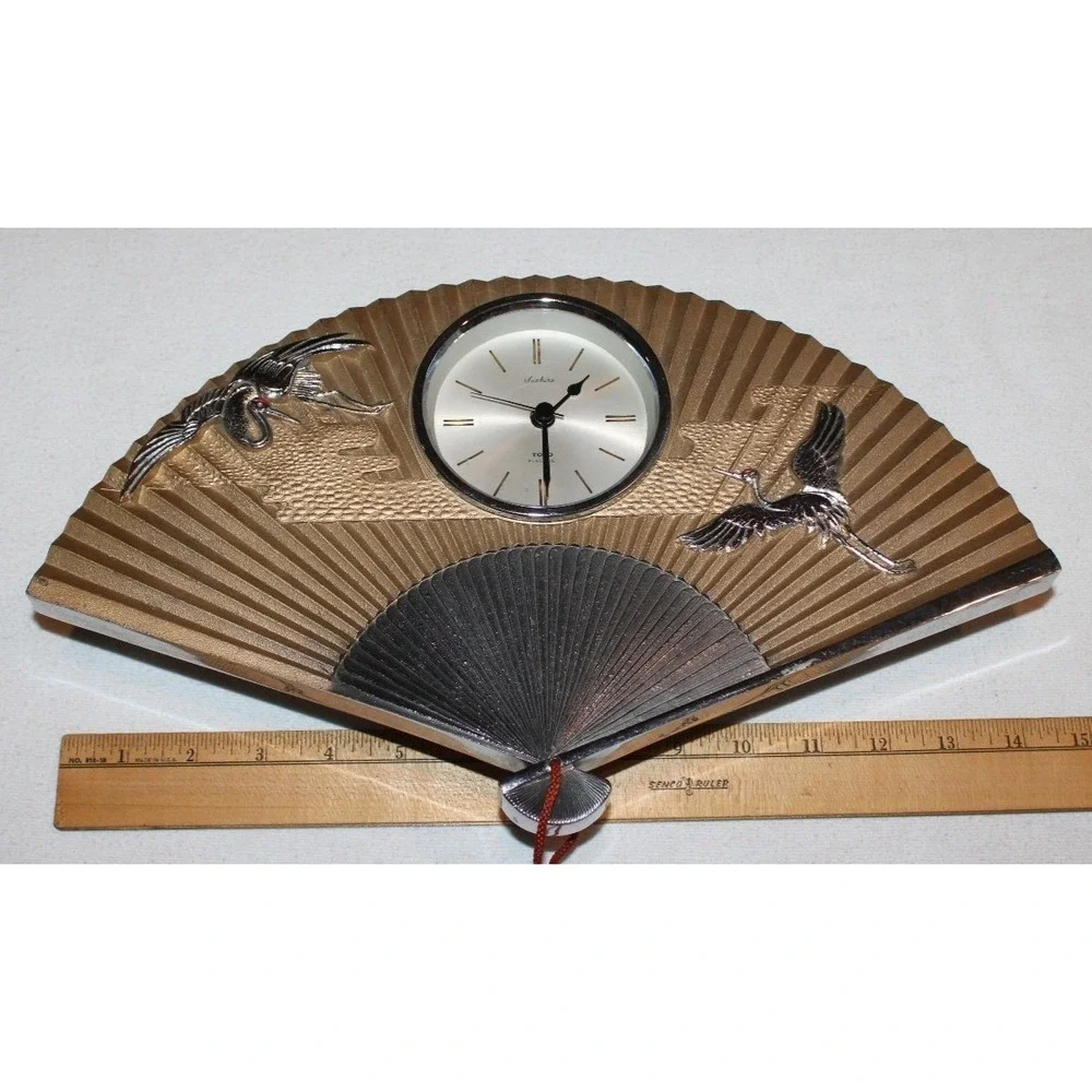 VTG Toyo Electric fan shaped wall clock Made in Japan MCM tassels cranes *READ*